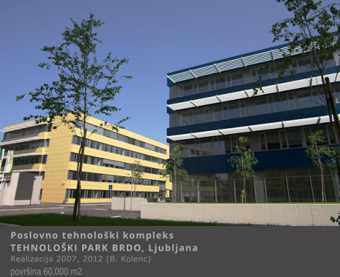 Poslovno tehnolo�ki kompleks  TEHNOLO�KI PARK BRDO, Ljubljana 	 Realizacija 2007, 2012 (B. Kolenc) povr�ina 60.000 m2